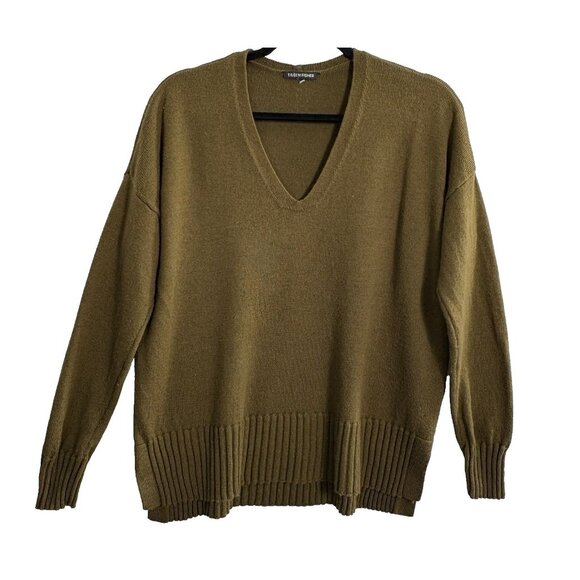 EILEEN FISHER Women Merino Wool Pullover Sweater Sz L/XL Brown V Neck 92-11 - Picture 1 of 12